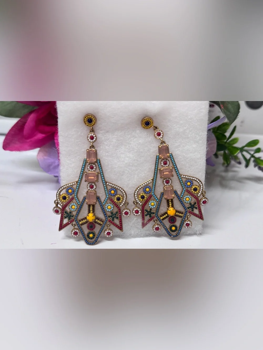 J.Crew Vibrant Geometric Earrings, featuring detailed colorful enamel earrings